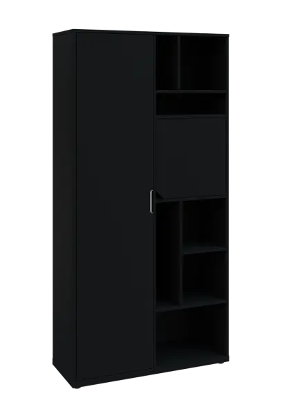 KSR6-83 L skříň šatní, 1x výsuvné ramínko, dvířka, niky, 2053x1022x400 mm, provedení levé, černá